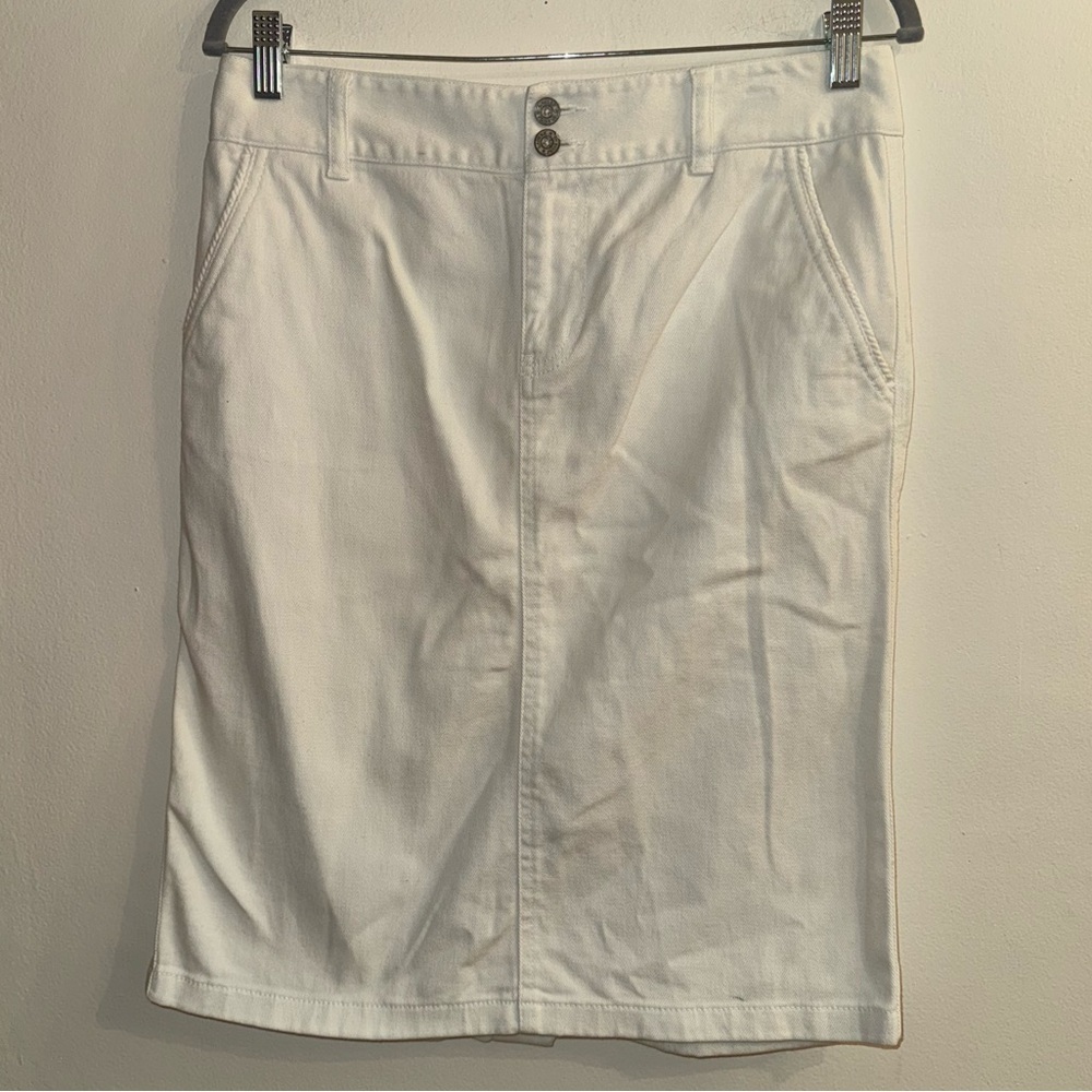 Lauren Jeans Co Ralph Lauren Vintage White Cotton Midi Split Back Skirt Size 6